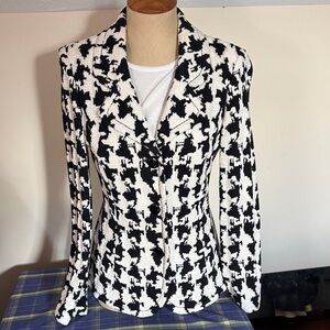 St. John Black and White Houndstooth Knit Blazer